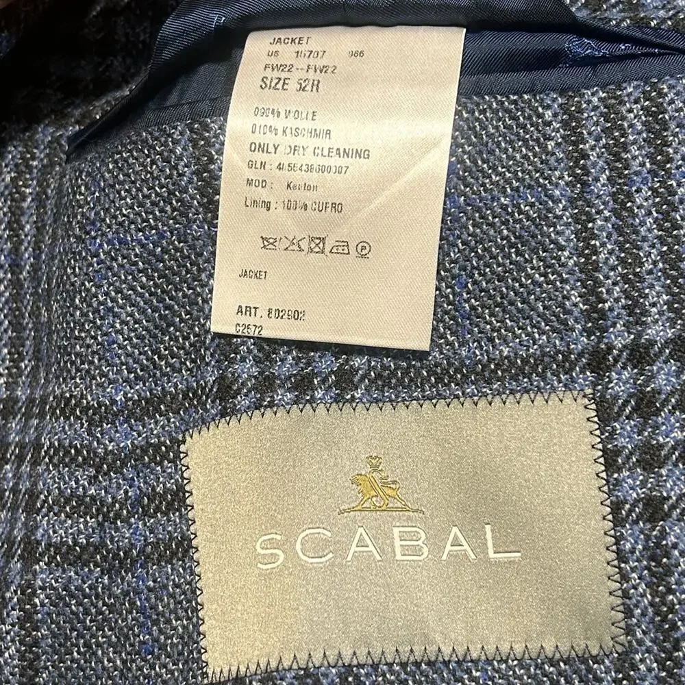 NWOT Scabal Kenton Sport Coat Mens 42 R Navy Glen Plaid Wool Cashmere Portugal